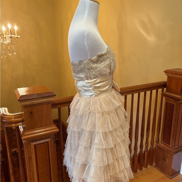 Champagne Gold Dress w/Bow and Tulle Fairiycore Ethereal Romantic Sweet - Picture 5 of 16
